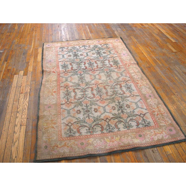 1920s Ivory Taupe Orange Antique N. Indian Agra Cotton Carpet 4'6" X 7'4" Geometric Rug For Sale - Image 4 of 6