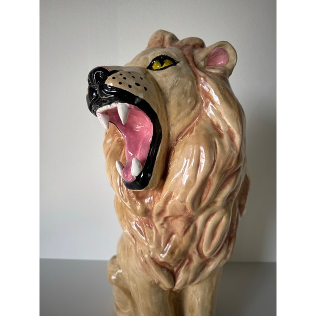 Mid-Century Modern Vintage Ceramic Lion Statue/ Sold For Sale - Image 3 of 10