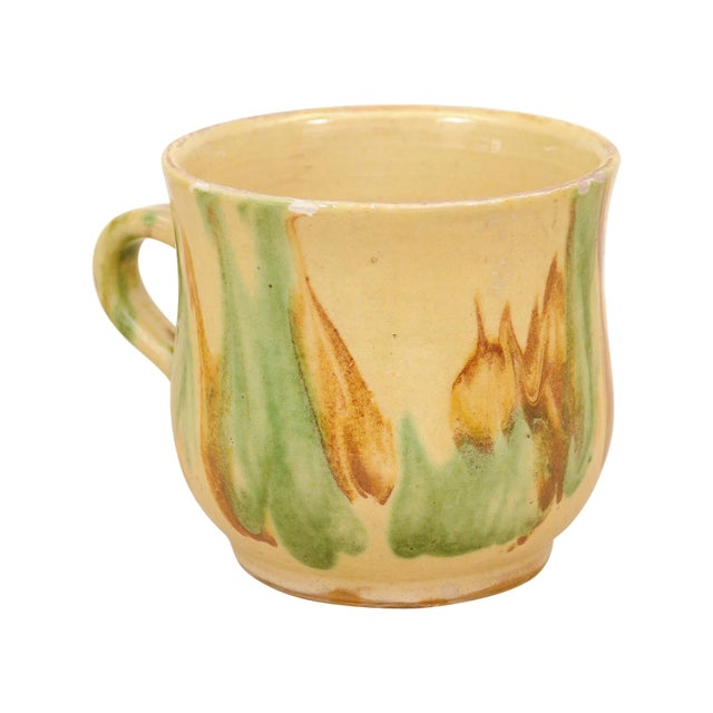 19th Century Rustic French Pottery Mug with Yellow, Green and Rust Glaze For Sale - Image 13 of 13