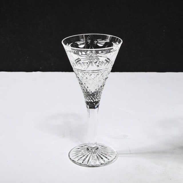 Glass Set of 60 Modernist Etched Crystal Glasses by Stuart With Neoclassical Detailing For Sale - Image 7 of 12