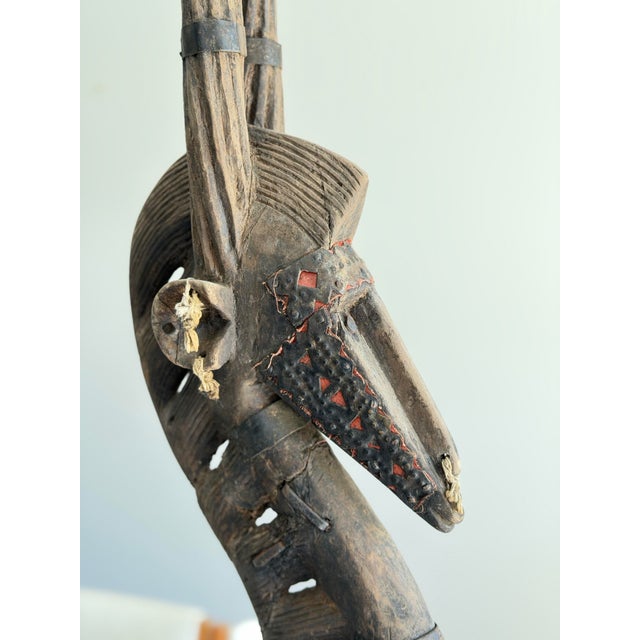 41” Tall Oversized Vintage African Chiwara Style Antelope Sculpture, Hand-Carved Wood Tribal Art, West African Bambara Style Figure For Sale - Image 4 of 12