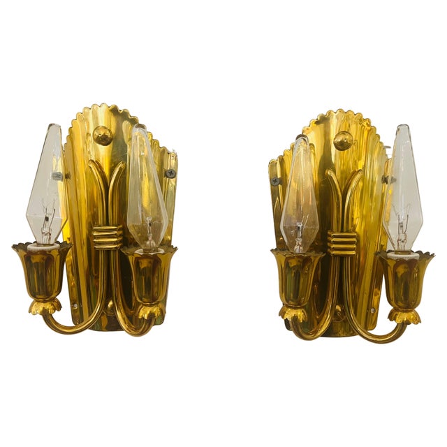 Pair of 1960s Golden Brass Regency Italian Mid Century Wall Lamps For Sale - Image 4 of 11