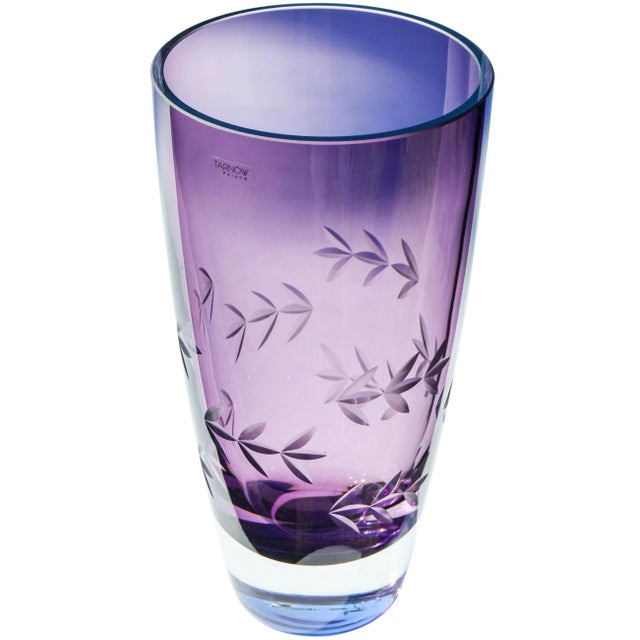 Glass Vintage Handcrafted Polish Purple Amethyst Crystal-Cut Vase For Sale - Image 7 of 7