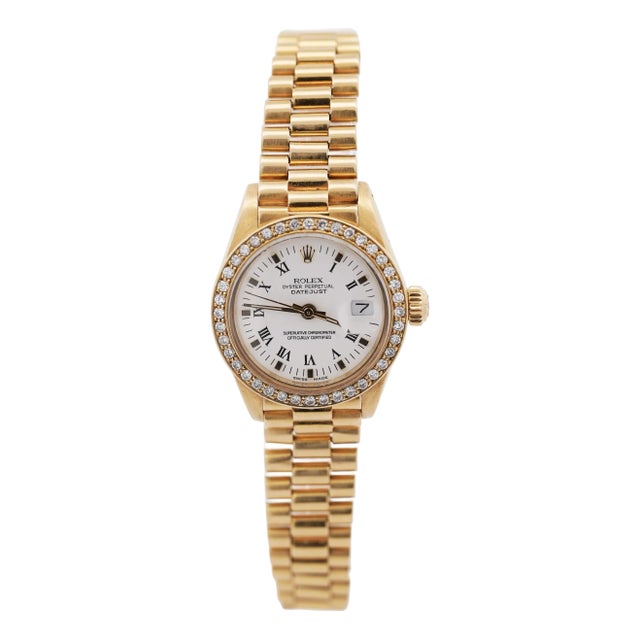 Rolex Op DateJust Presidential White Face 26mm Diamond Bezel 18k Gold Watch For Sale