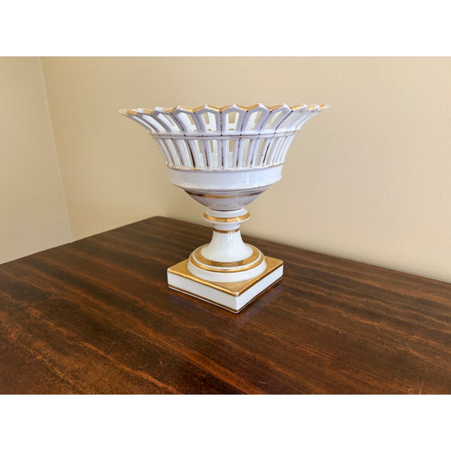 Old Paris Antique Reticulated Porcelain Basket Compote With Gold Gilt Details For Sale - Image 4 of 10