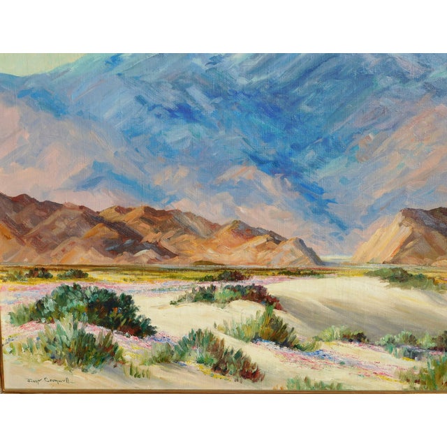 Vintage oil painting on canvas by noted early CA artist, Joane Cromwell. Image size 26 x 30 signed, Poulsen Gallery Label....