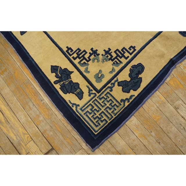 1900 - 1909 1900s Classic Beige Solid Field Chinese Motifs Antique Peking Small Wool Rug For Sale - Image 5 of 10