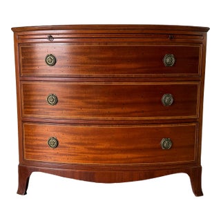 Vintage Baker Bow Front Three - Drawers Bachelor Chest With Pull Out Desk For Sale