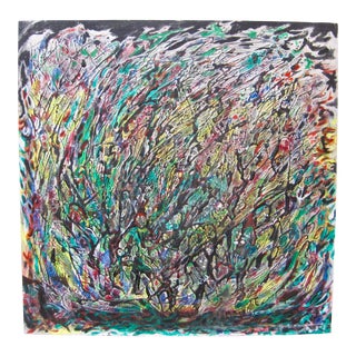 1970s Surrealist Mixed Media Signed Painting Abstract Faces Figures Original Joseph Llorens For Sale