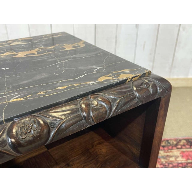 Black Art Deco Bedside Table in Rosewood and Walnut Burl with Marble Top For Sale - Image 8 of 18
