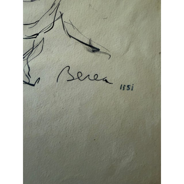 Impressionist 1951 Pencil Sketch by Dimitrie Berea - Possible Self-Portrait For Sale - Image 3 of 3
