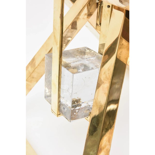 Vintage Joan Lehman Brass and Glass Cube Triangle and Square Geometric Intercepting Sculpture For Sale - Image 4 of 10