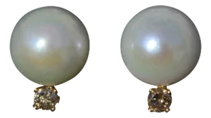 The Jeannes: Ladies Pearl and Diamond Stud Earrings in 14K, 2 Pieces