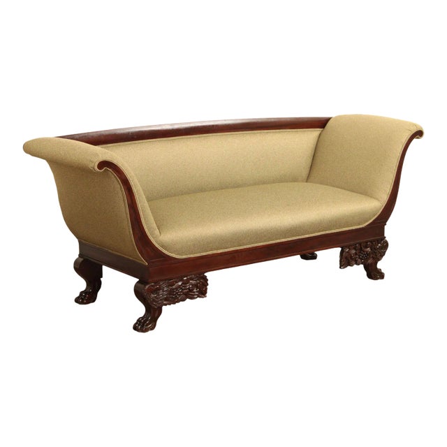 Antique American Empire Carved Mahogany Sofa For Sale