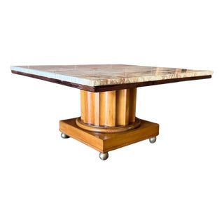 Vintage Mid 20th Century Italian Neoclassical Fluted Wood & Breccia Marble Coffee Table For Sale