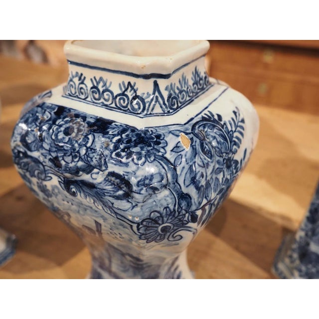 1900 - 1909 Set of 5 Circa 1900 Blue and White Delft Vases From Holland For Sale - Image 5 of 13