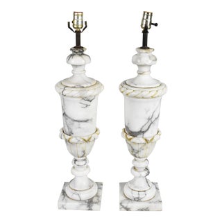 Pair of 1930s Carved Marble Urns, as Lamps For Sale