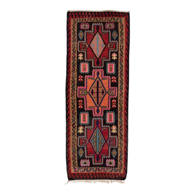 1960s Vintage Turkish Kilim Multicolor Handmade Tribal Wool Rug For Sale