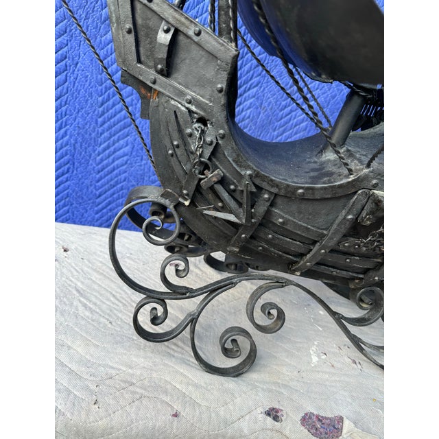 1960s Vintage Hand Forged Black Metal Pirates Ship For Sale - Image 5 of 10