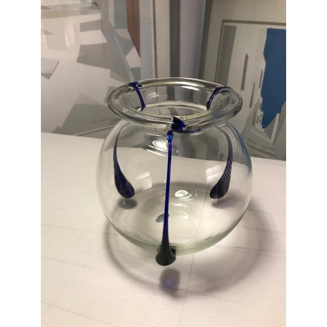 Vintage Poschinger Cobalt Tri-Tadpoles Hand-Blown Glass Vase For Sale - Image 4 of 9