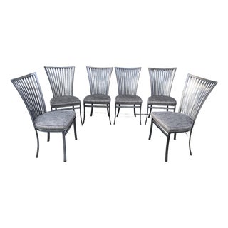 Vintage Mid Century Modern Shaver Howard Slatted Steel Back Dining Chairs Set of 6 With Patina For Sale