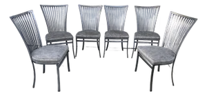 Vintage Mid Century Modern Shaver Howard Slatted Steel Back Dining Chairs Set of 6 With Patina