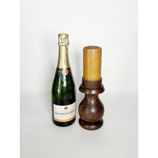 Rustic 20th Century Brown Wooden Candlesticks, France, Set of 2 For Sale - Image 3 of 11