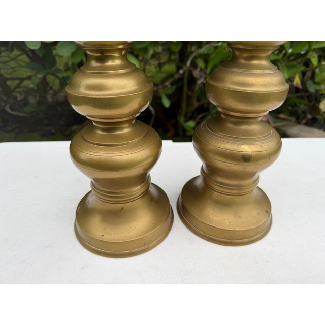 Vintage 20” Brass Turned Baluster Candlesticks, a Pair For Sale - Image 10 of 12