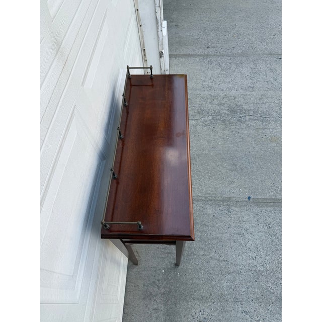 Red Late 20th Century L. Hitchcock Federal Style Wood Console Table With Brass Gallery and Single Drawer For Sale - Image 8 of 12