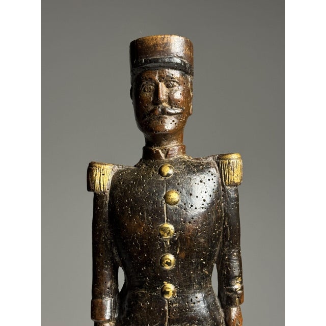 Hand-Carved Statue of a French Officer, 19th Century, Oak on Stone Base For Sale - Image 9 of 17