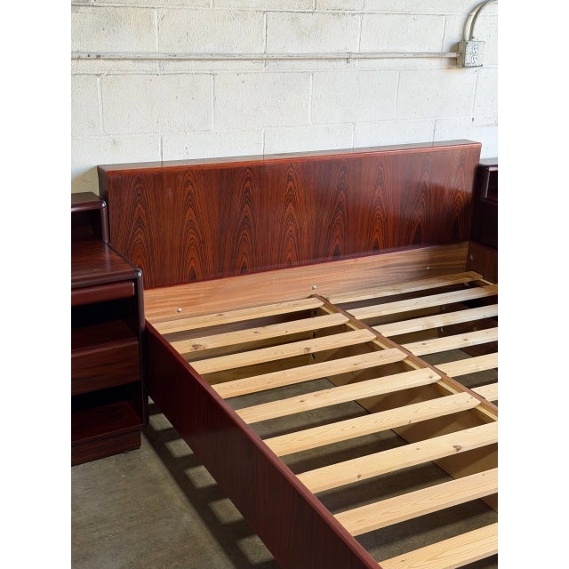 Brown Skovby Queen Platform Bed Frame With Integrated Nightstands Rosewood Denmark 1970s For Sale - Image 8 of 15