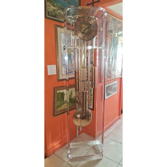 1960's Monumental Mid Century Modern Lucite Grandfather Clock For Sale - Image 4 of 17