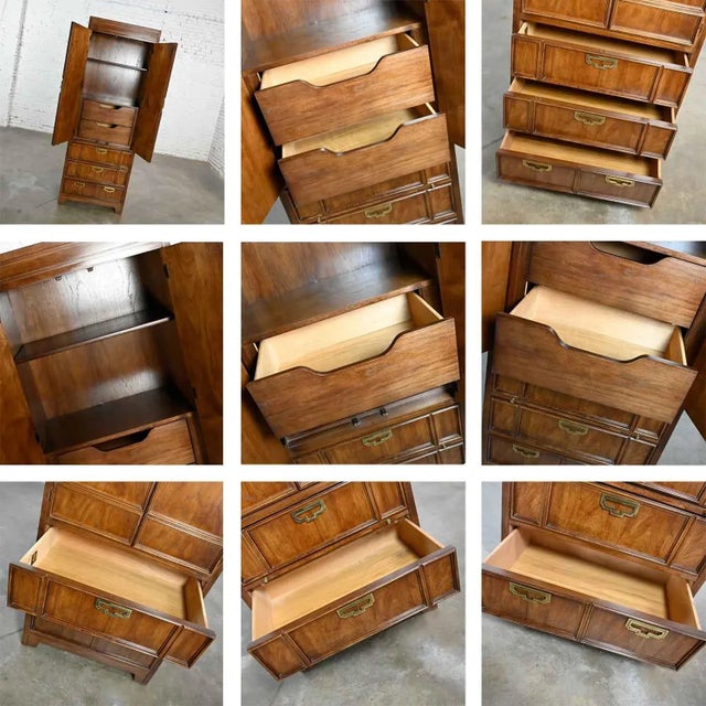 Vintage Campaign Style Thomasville Furniture Mystique 3 Section Modular Queen Bed Set W/Side Armoires For Sale - Image 11 of 17