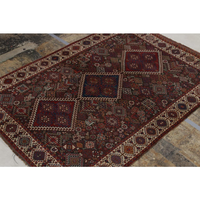 Tribal Hand-Knotted Antique Persian Qashqai Rug in Red, Black, Blue Geometric Pattern For Sale - Image 3 of 8