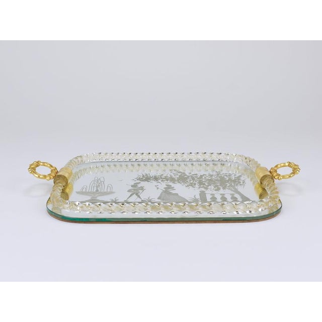 Swirl Murano Glass Mirror Serving Tray from Ercole Barovier, Venice, 1940s For Sale - Image 9 of 16