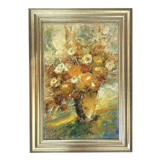 Original Signed and Framed Impasto Style Floral Acrylic Painting on Canvas For Sale