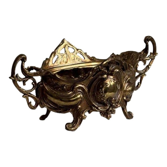 Antique Brass Art Nouveau Jardiniere Rococo Footed Bowl For Sale