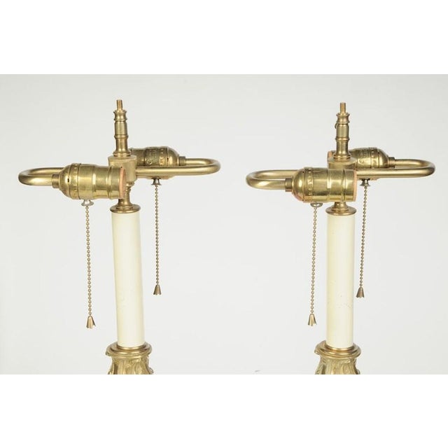 19th Century Pair Gilt Bronze Electrified Candlesticks For Sale - Image 4 of 5
