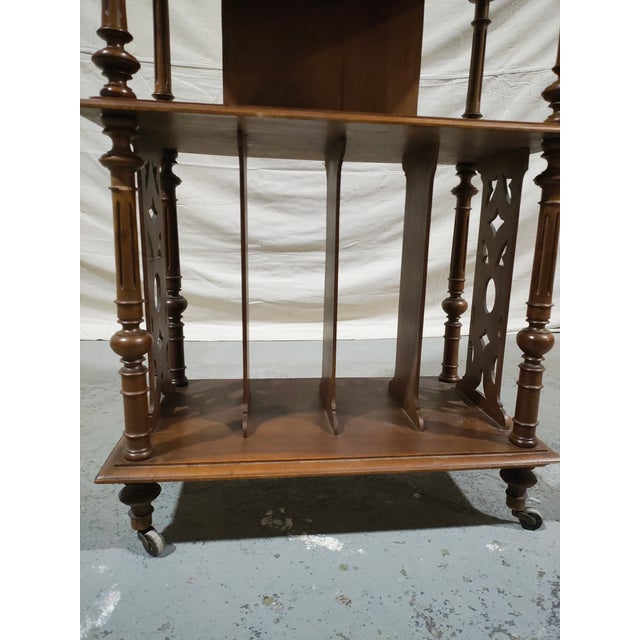 Antique Victorian Walnut Sheet Music Cabinet / Record Cabinet With Patterned Glass Doors, Circa 1880 For Sale - Image 10 of 13