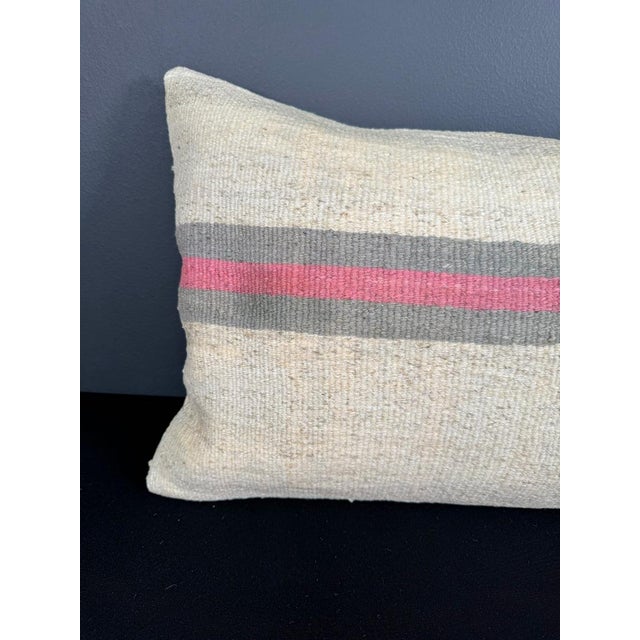 Contemporary Turkish Hemp Pillow Cushion Natural Beige Pink Pillow Cushion Cover 16" x 24" For Sale - Image 3 of 4