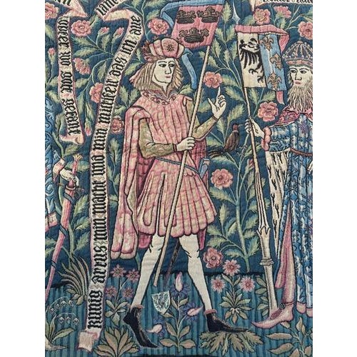 Vintage Medieval Style Jacquard The Knights Tapestry in the style of Aubusson, 1960s For Sale - Image 4 of 18