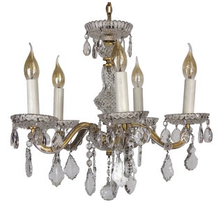 Antique Brass Lead Crystal Palme and Walter Chandelier from Palwa, 1950s For Sale