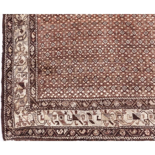 Antique Persian Malayer Chocolate Brown, Sandy Beige Hand Knotted Wool Rug For Sale In New York - Image 6 of 9