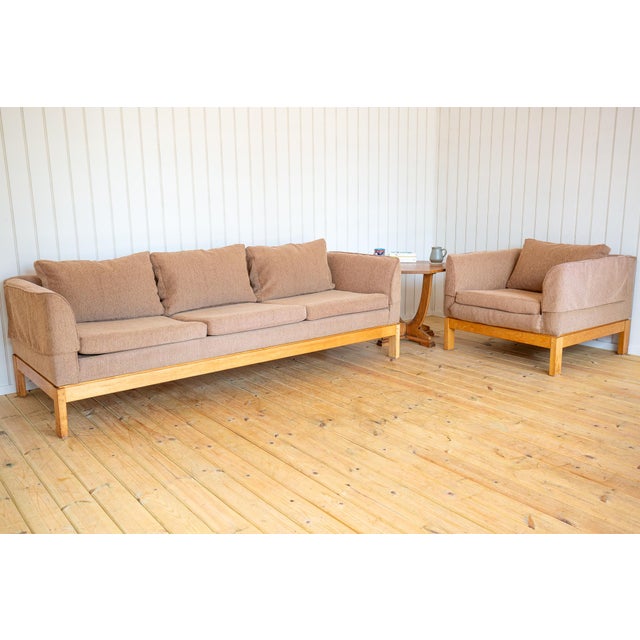 Mid-Century Modernist Sofa and Armchair in Blonde Maple and Upholstery attributed to Terence Conran, 1970s, Set of 2 For Sale - Image 18 of 18