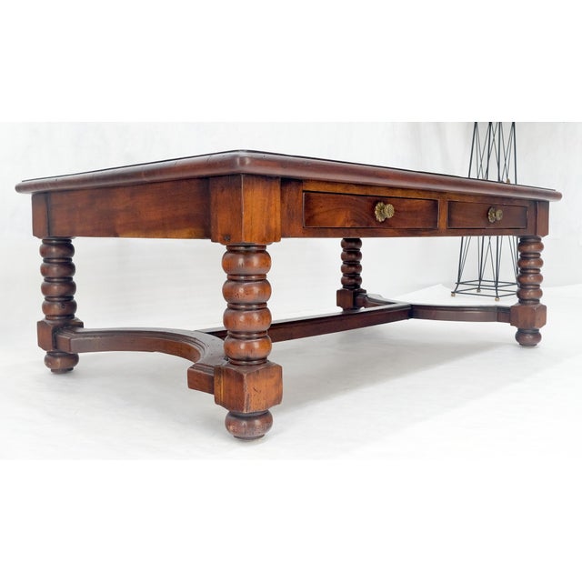 Heavy Large 30x54 Spanish Colonial Solid Mahogany Italian Coffee Table w/ Drawer For Sale - Image 14 of 14