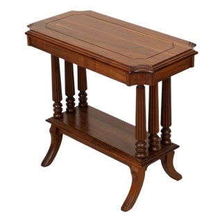 Vintage Neoclassical Walnut Side Table W/ Reeded Columns & Lower Shelf 25x13.5x22 For Sale