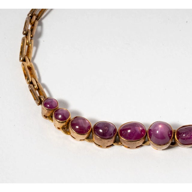 1950s 50s Star Ruby Bracelet 14k Gold Vintage Cabochon Natural Gemstone For Sale - Image 5 of 8