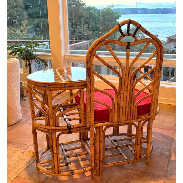 Mid-Century Modern Mid-Century Rattan Chippendale Style Telephone Bench For Sale - Image 3 of 17