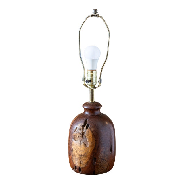Vintage Organic Studio Craft Turned Walnut Lamp For Sale