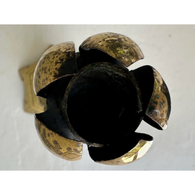 Vintage Chinese Brass Pagoda Temple Candlestick With Lotus Flower Bobeche For Sale - Image 12 of 12